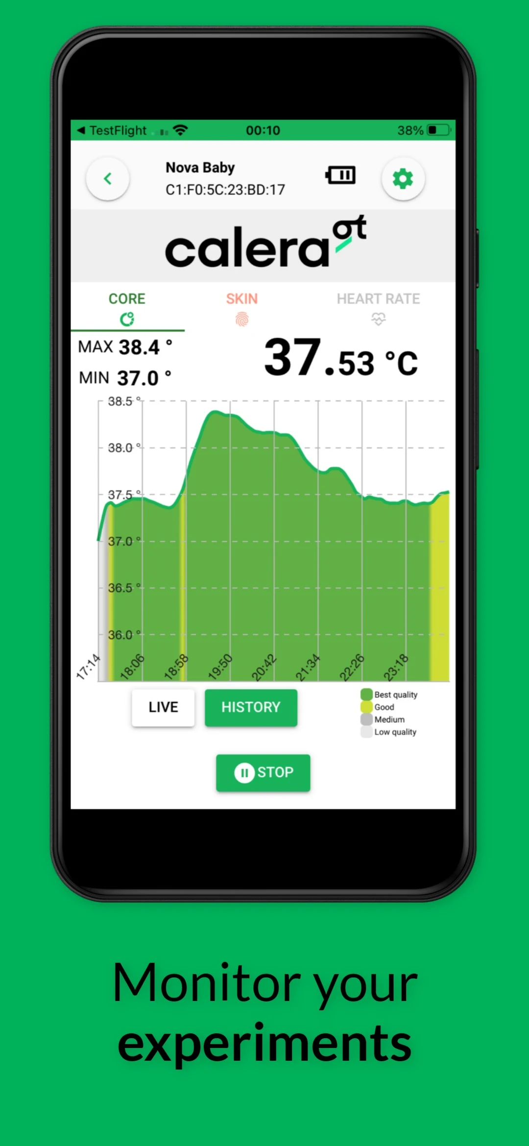 calera - core body temperature screenshot